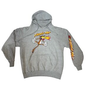 Cheetos Flamin' Hot Chester Cheetah Graphic Gray Pullover Hoodie Size Medium‎